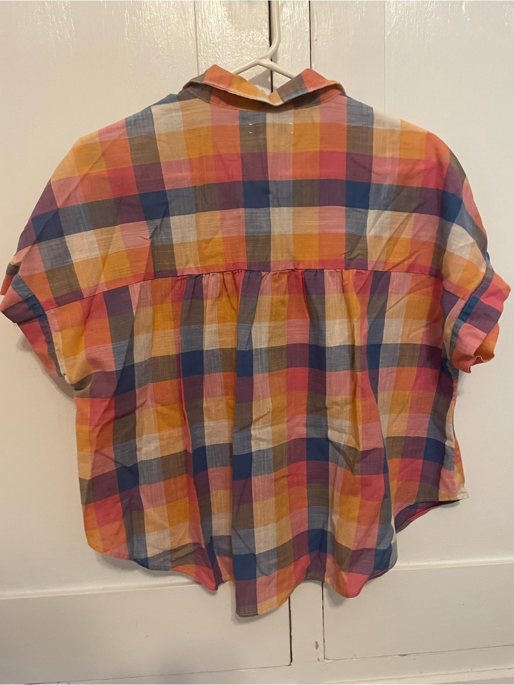 Madewell Plaid Button-Up Shirt in Pink, Orange & Blue - Picture 4 of 5